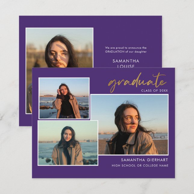 Graduation 2025 Grad Photos Purple Announcement (Front/Back)