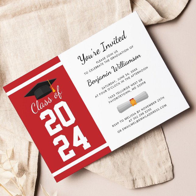 Graduation 2025 Graduate Party Invitation (Graduation 2024 Script Red White Party Invitation)