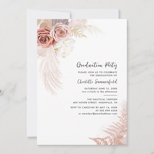 Graduation 2025 Graduate Photo Pampas Grass Party Invitation (Front)