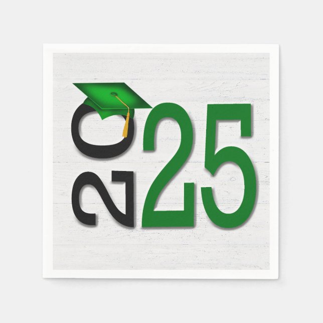 Graduation 2025 Green and Black On Wood  Napkin (Front)