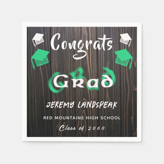 Graduation 2025 Green & White Blurred Text Napkin (Front)
