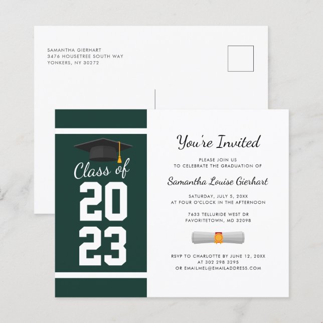 Graduation 2025 Green White Party Invitation (Front/Back)