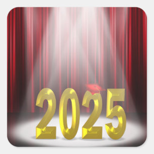 Graduation 2025 in Spotlight With Red Curtains Square Sticker