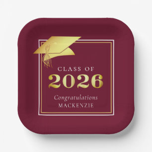Graduation 2025 Maroon Faux Gold or Custom Colour Paper Plate