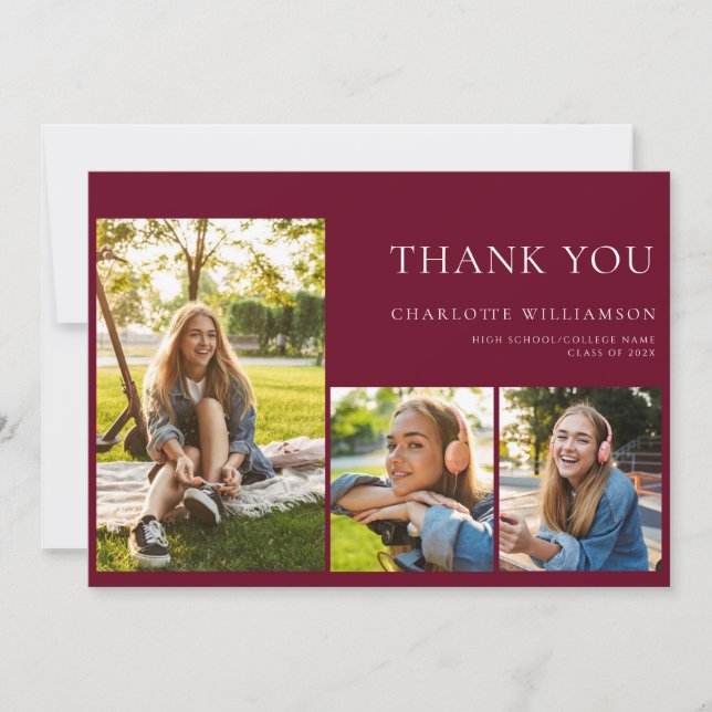 Graduation 2025 Modern Burgundy Photos Thank You Card (Front)