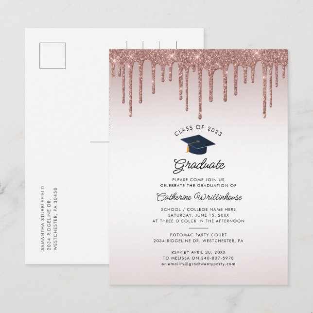 Graduation 2025 Modern Elegant Grad Party Invitation Postcard (Front/Back)