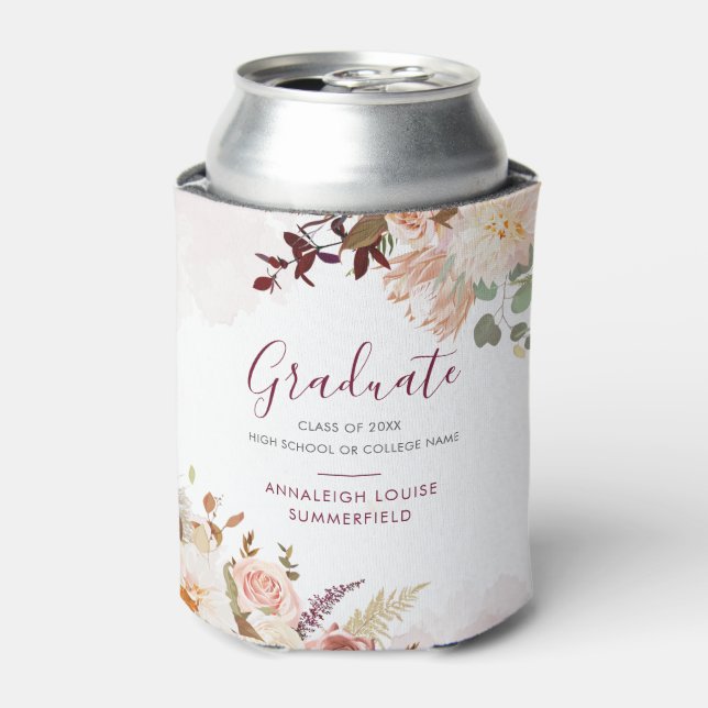 Graduation 2025 Modern Script Floral Grad Can Cooler (Can Front)