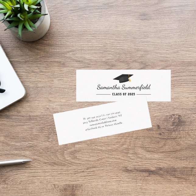 Graduation 2025 Modern Script Name Mini Business Card (Graduation 2025 Red Grad Cap Mini Calling Card)