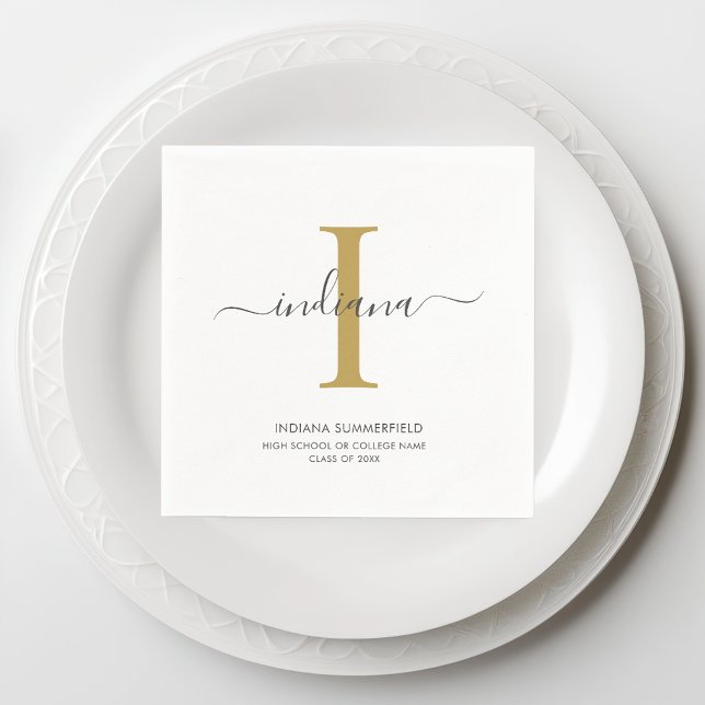 Graduation 2025 Monogram Initial Name Grad Napkin (Monogram Script Graduation Paper Napkin)