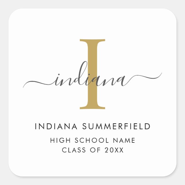 Graduation 2025 Monogram Script Grad Square Sticker (Front)