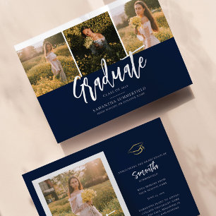 Graduation 2025 Navy Blue and White Script Announcement