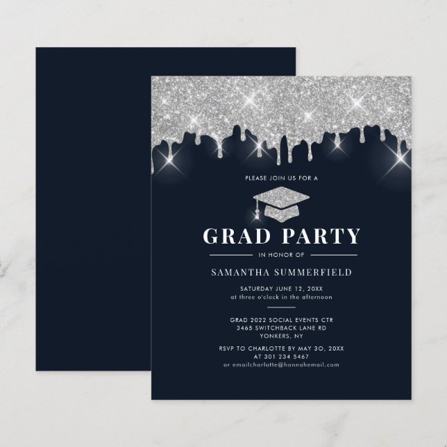 Graduation 2025 Navy Blue Grad Party Invitation (Front/Back)