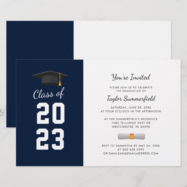 Graduation 2025 Navy Blue Grad Party Invitattion (Front/Back)