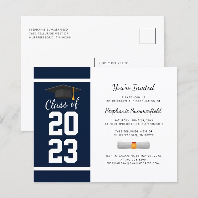 Graduation 2025 Navy Blue Party Invitation (Front/Back)