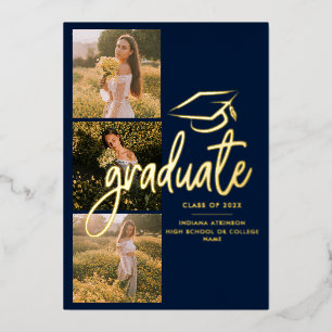 Graduation 2025 Navy Photo Gold Foil Announcement