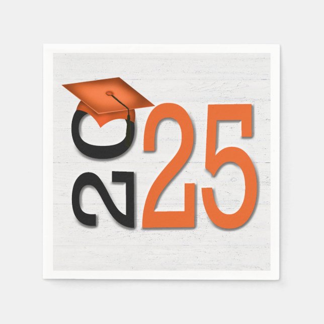 Graduation 2025 Orange and Black On Wood  Napkin (Front)
