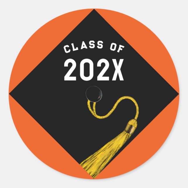 Graduation 2025 Orange Classic Round Sticker (Front)