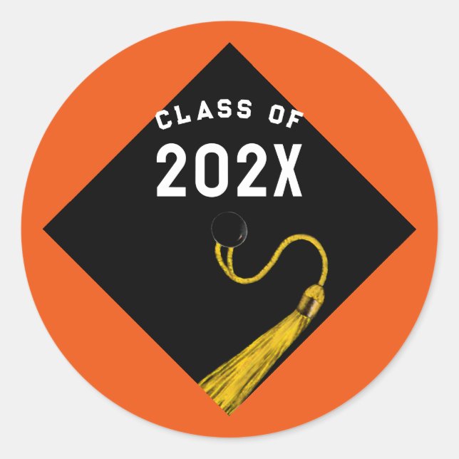 Graduation 2025 Orange Classic Round Sticker (Front)