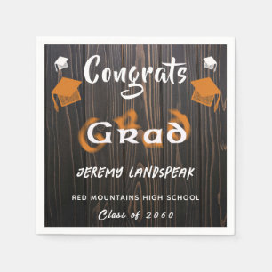 Graduation 2025 Orange & White Blurred Text Napkin