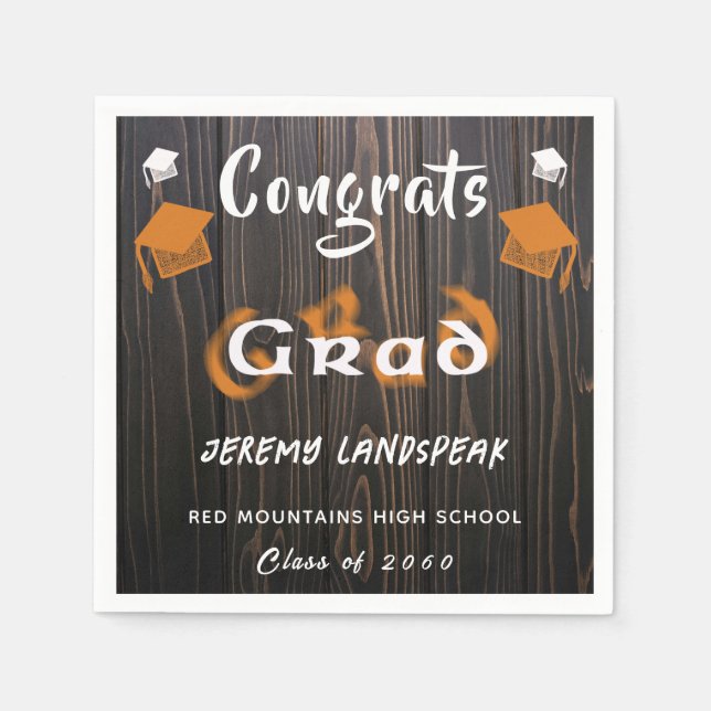 Graduation 2025 Orange & White Blurred Text Napkin (Front)