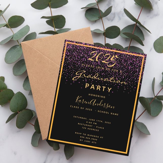 Graduation 2025 party black gold invitation (Creator Uploaded)