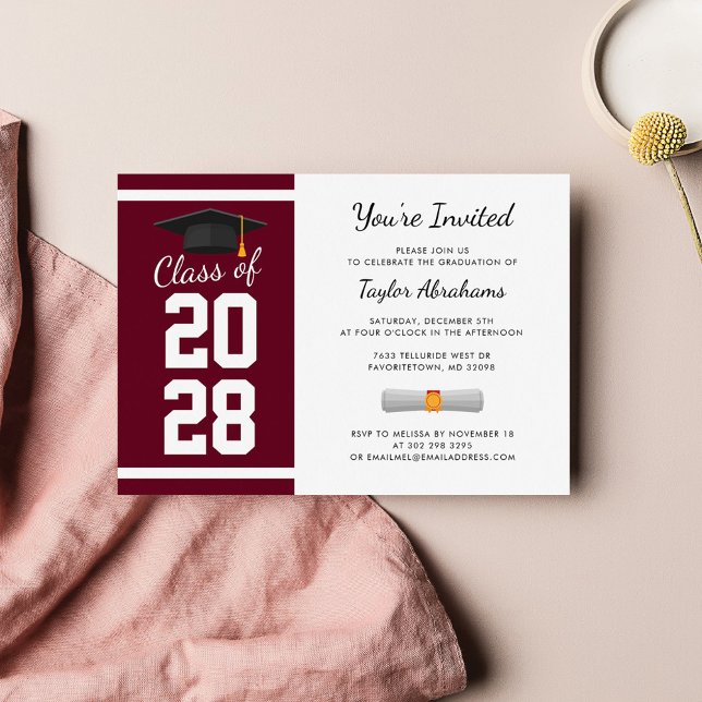 Graduation 2025 Party Burgundy Modern Grad Invitation (Graduation Party 2024 Stylish Burgundy Invitation)