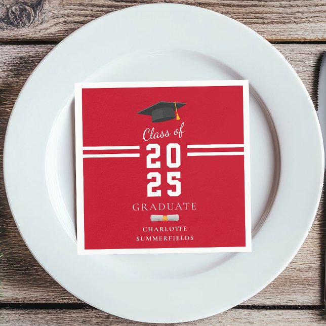 Graduation 2025 Party Paper Napkin (Graduation 2025 Red White Stripes Party Paper Napkin)