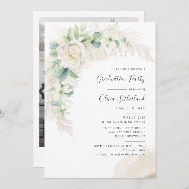 Graduation 2025 Photo Botanical Grad Party Invitation (Front/Back)