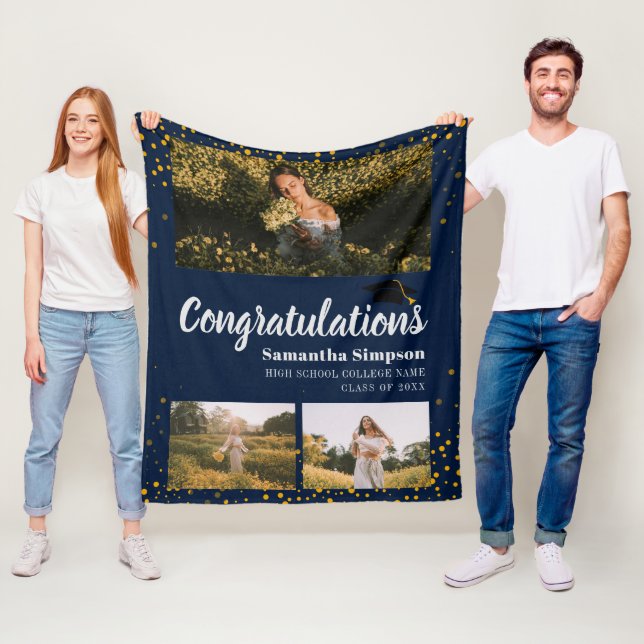 Graduation 2025 Photo Collage Grad Keepsake Fleece Blanket (In Situ)