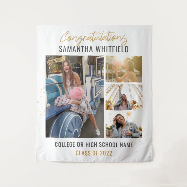 Graduation 2025 Photo Collage Grad Party Backdrop Tapestry (Front)