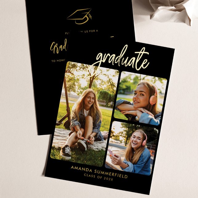 Graduation 2025 Photo Collage Grad Party Gold (Graduation Photo Collage 2024 Party Invitation)