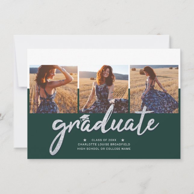 Graduation 2025 Photo Collage Grad Party Green Invitation (Front)