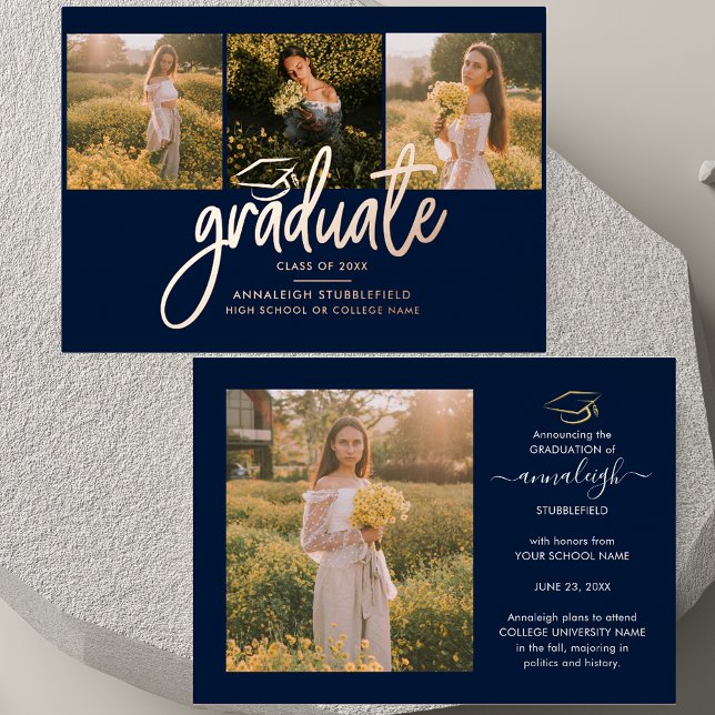 Graduation 2025 Photo Collage Grad Rose Gold (2025 Graduation Photo Collage Grad Rose Gold Foil Announcement)
