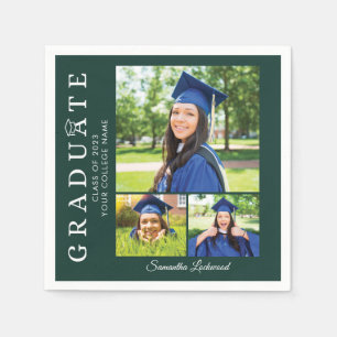 Graduation 2025 Photo Collage Green Grad Party Napkin