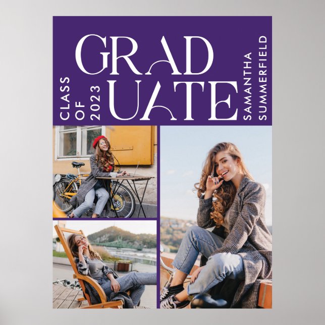Graduation 2025 Photo Collage Purple Graduate Poster (Front)