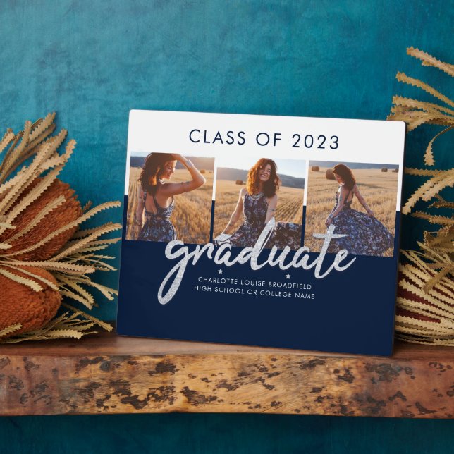 Graduation 2025 Photo Collage Script Grad Keepsake Plaque (Side)
