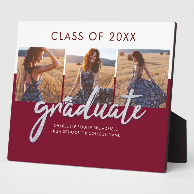 Graduation 2025 Photo Collage Script Grad Keepsake Plaque (Side)