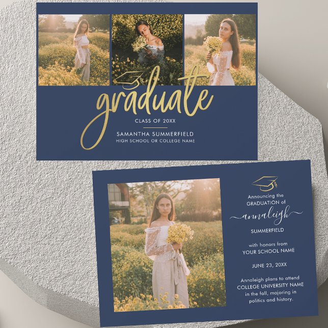 Graduation 2025 Photo Collage Script Navy Blue Announcement (Graduation 2025 Script Photos Navy Blue Announcement)