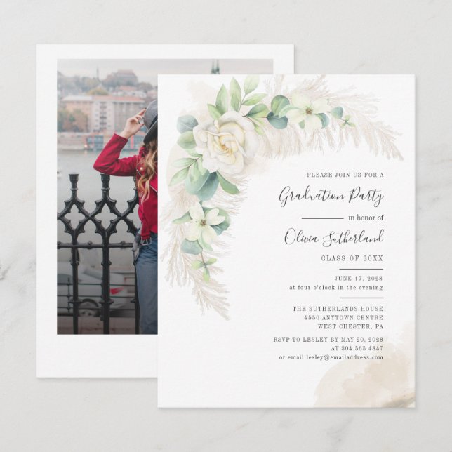 Graduation 2025 Photo Eucalyptus Grad Party Invitation (Front/Back)