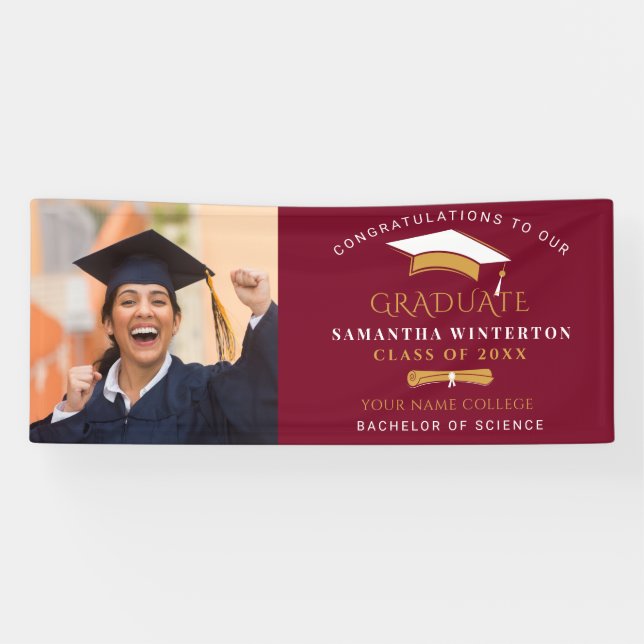 Graduation 2025 Photo Grad Cap Burgundy Banner (Horizontal)