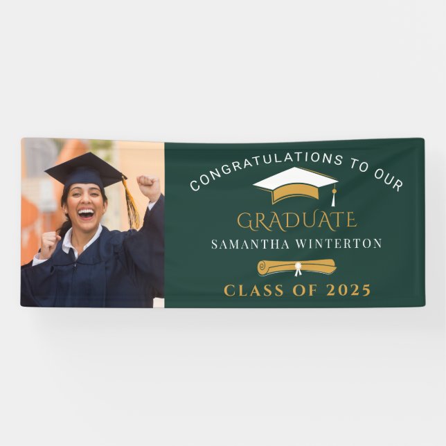 Graduation 2025 Photo Green Graduate Party Banner (Horizontal)