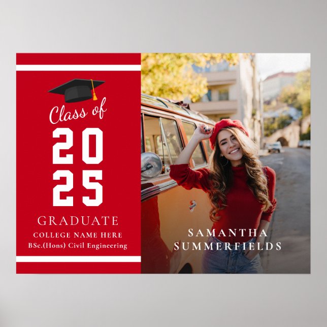 Graduation 2025 Photo Modern Grad Party Poster (Front)
