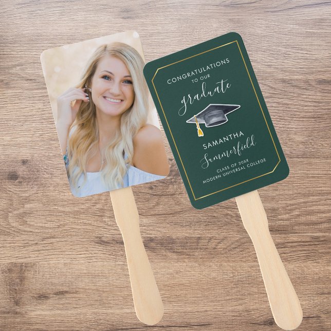 Graduation 2025 Photo Script Green Grad Party Hand Fan (Graduation 2025 Photo Script Green Grad Party Hand Fan)