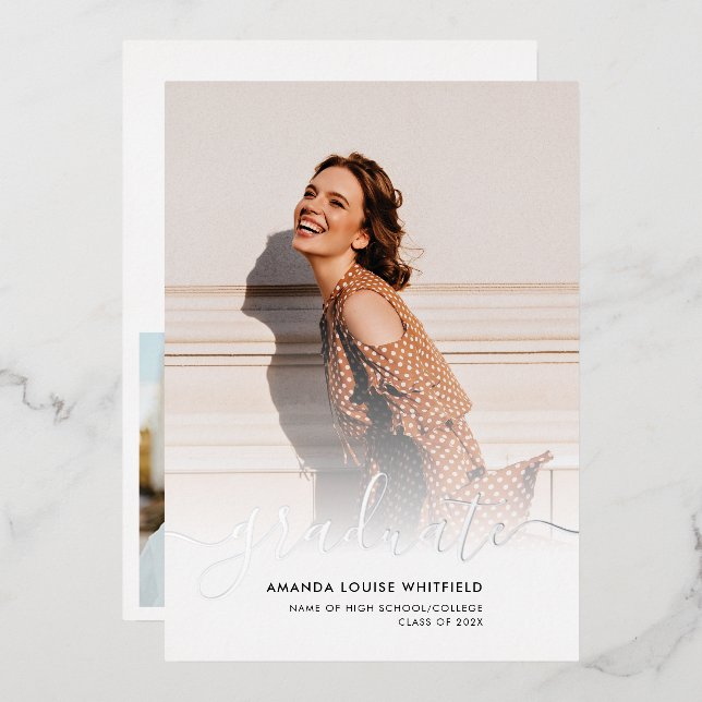 Graduation 2025 Photo Silver Foil Announcement (Front/Back)