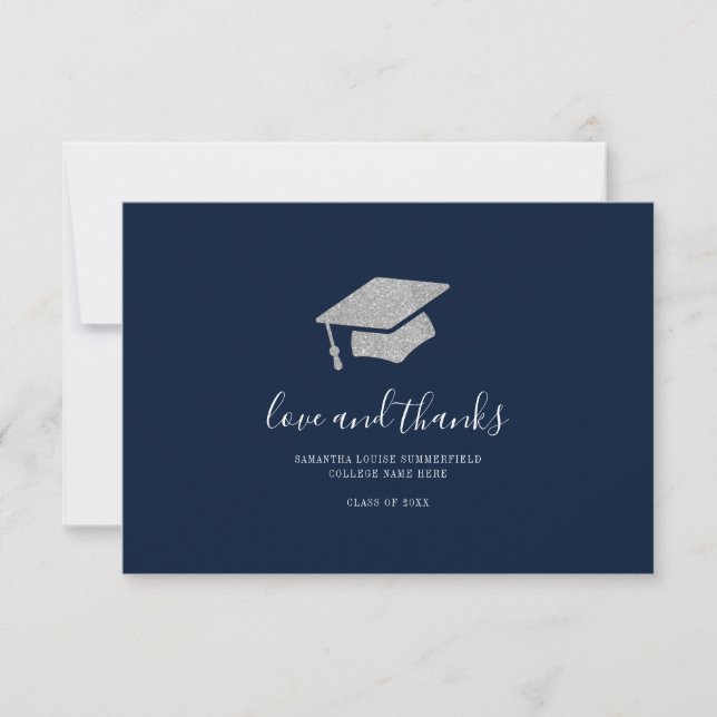 Graduation 2025 Photo Silver Script Grad Thank You Card (Front)