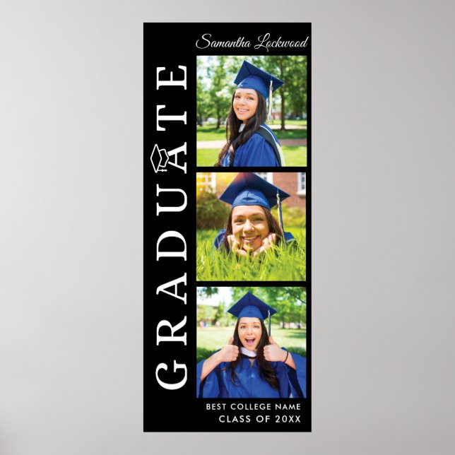 Graduation 2025 Photos Black and White Grad Poster (Front)
