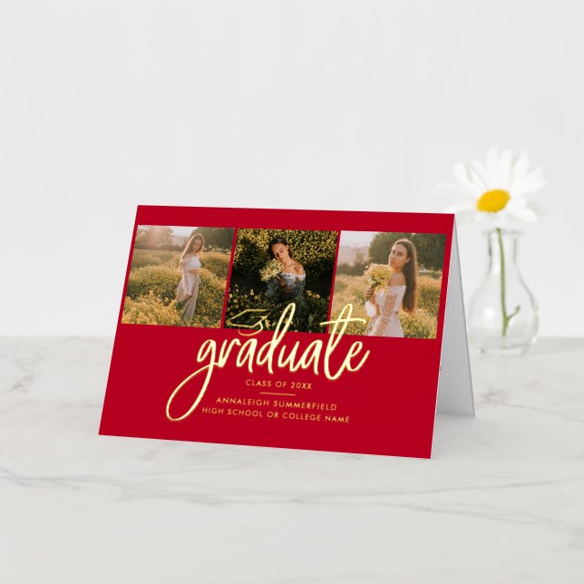 Graduation 2025 Photos Gold Foil Announcement (Small Flower)