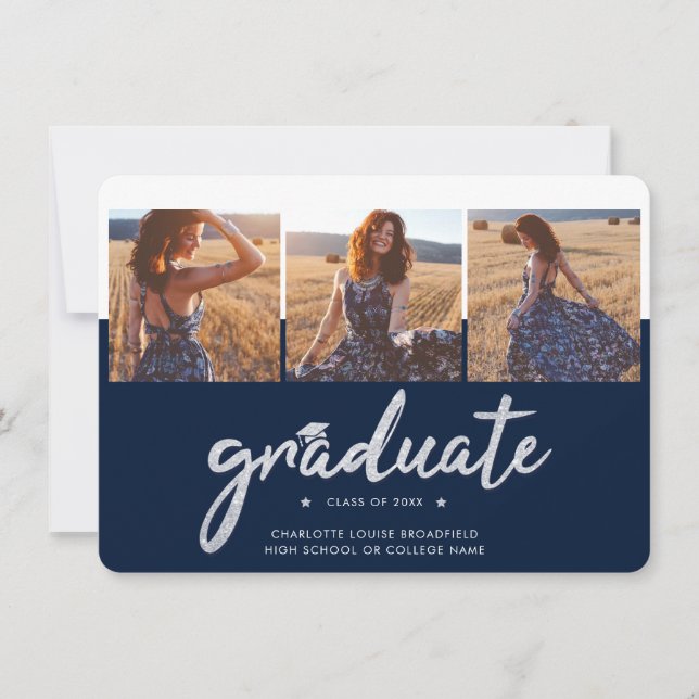 Graduation 2025 Photos Navy Blue Announcement (Front)