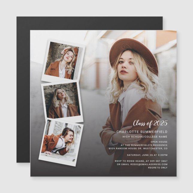 Graduation 2025 Photos Open House Party Magnetic Invitation (Front/Back)