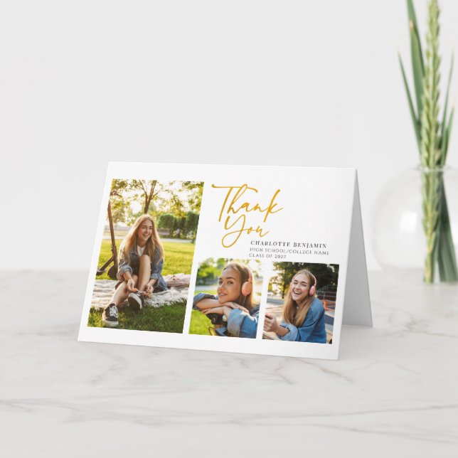 Graduation 2025 Photos Simple Hand-Lettered Thank You Card (Front)